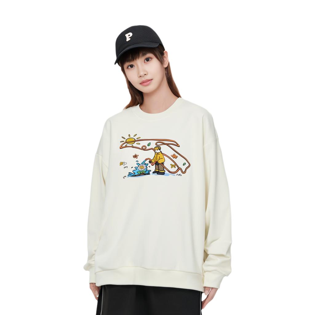 Anta Loose Fit Round Neck Pullover Long Sleeve Sweatshirt With Letter Print Unisex Sweatshirt Vanilla-White 952448701-10