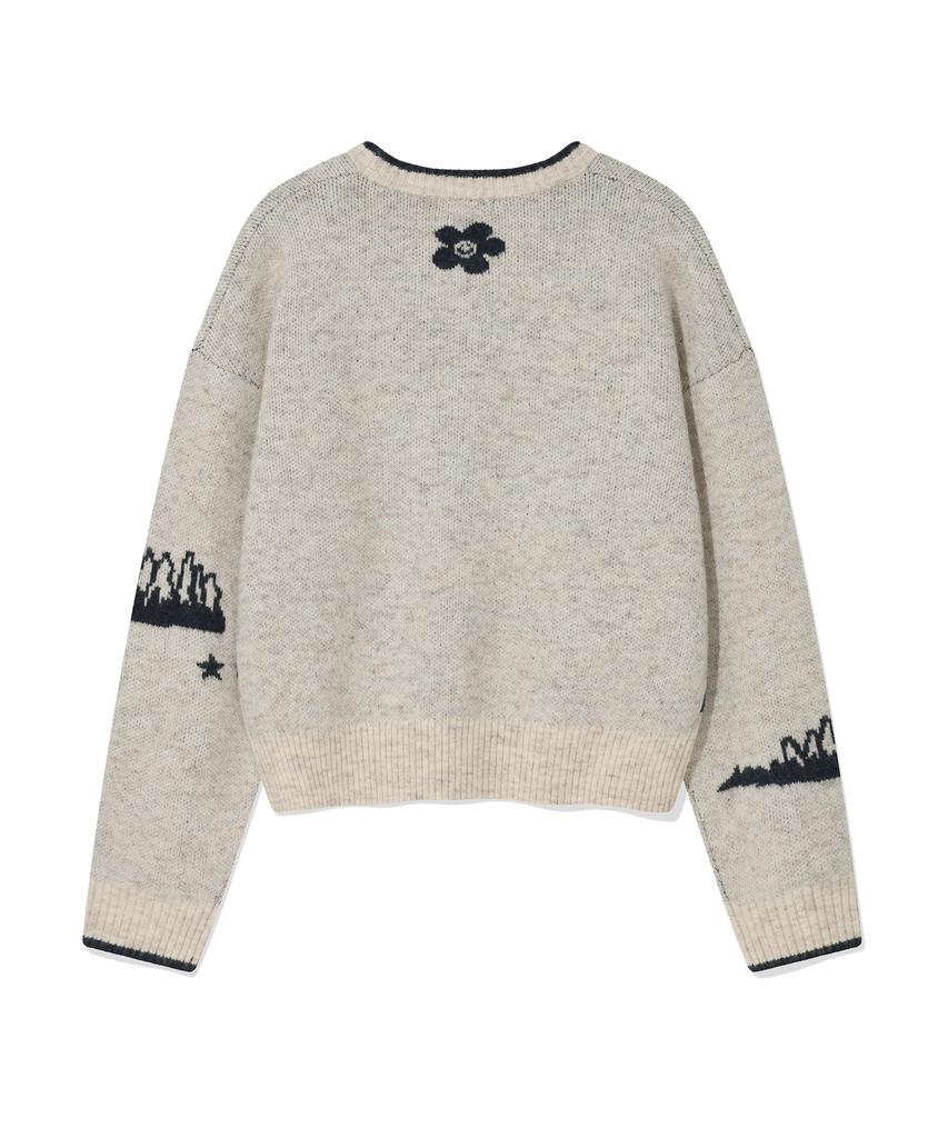 WACKY WILLY Women'S Jacquard Graphic Pullover Oatmeal