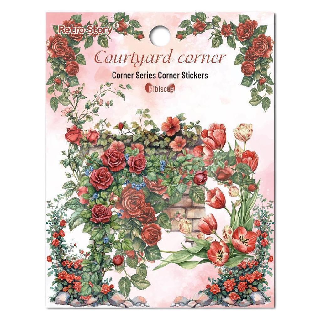 Retro Courtyard Rose Corner Stickers: Flower Journal DIY Decor Set