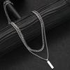 2Pcs/Set Small Hanging Tag Stainless Steel Necklace for Men Geometric Silver Color Pendant Necklace Fashion Hip Hop Jewelry Gift