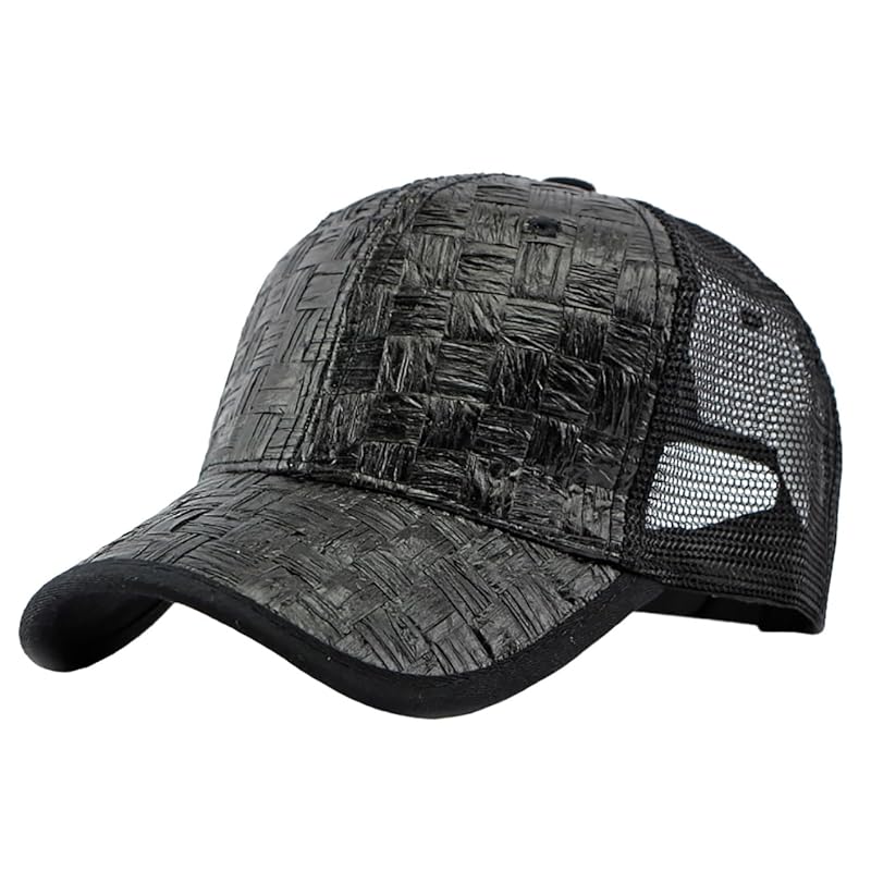 

[White Fang] Straw mesh cap hat sunshade breathable Fashionable cool men s ladies CZA257 (black)