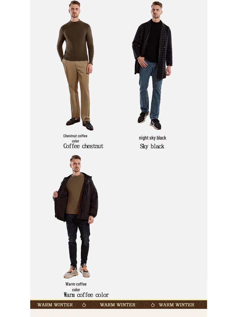 Men's Half-High Collared German Cashmere Thermal Top - Antibacterial, Warm, Versatile Long-Sleeve Shirt.