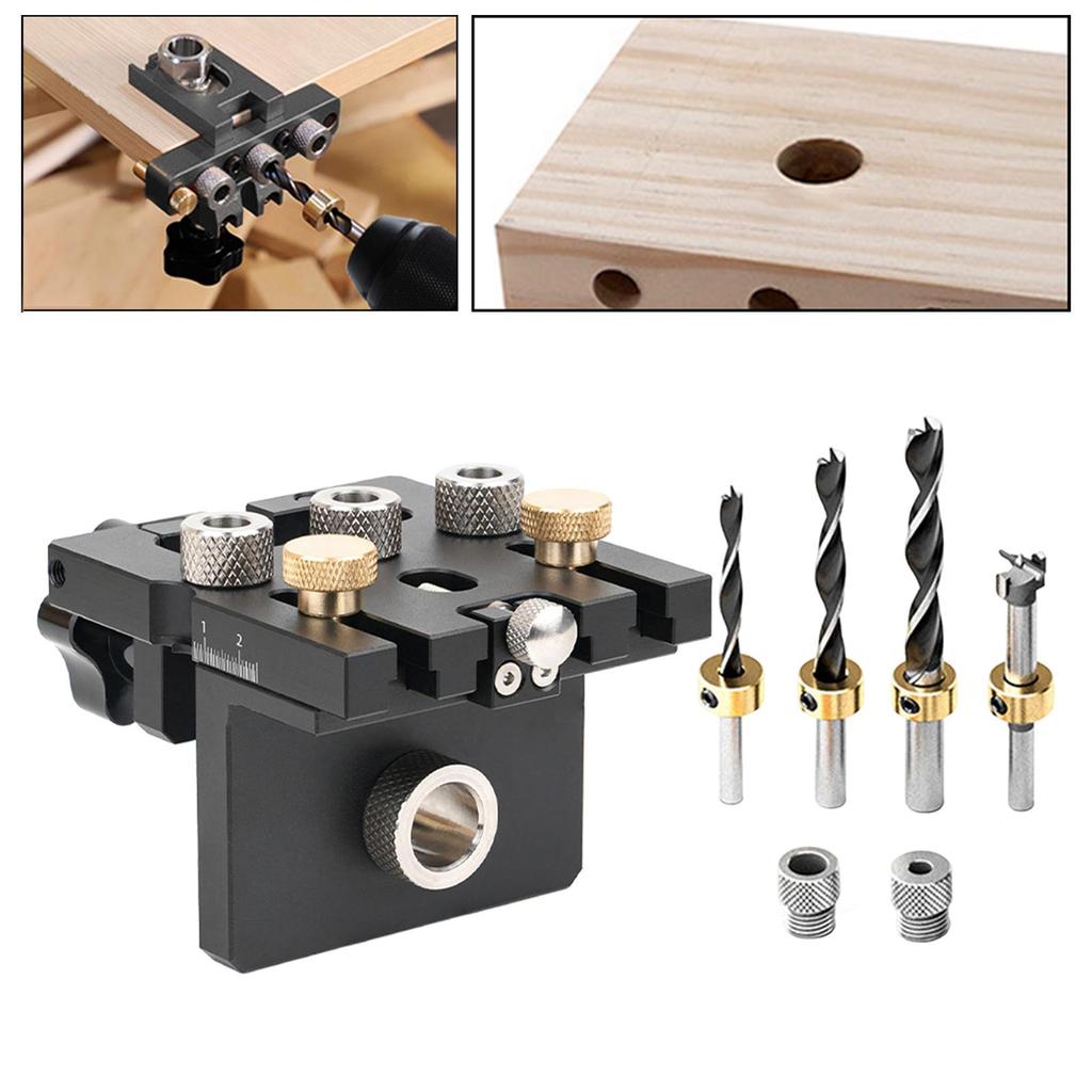 Adjustable Dowel Jig Drill Guide Tool Brass Aluminum Multifunctional Joinery Punch Woodworking Drill Set for DIY Enthusiasts