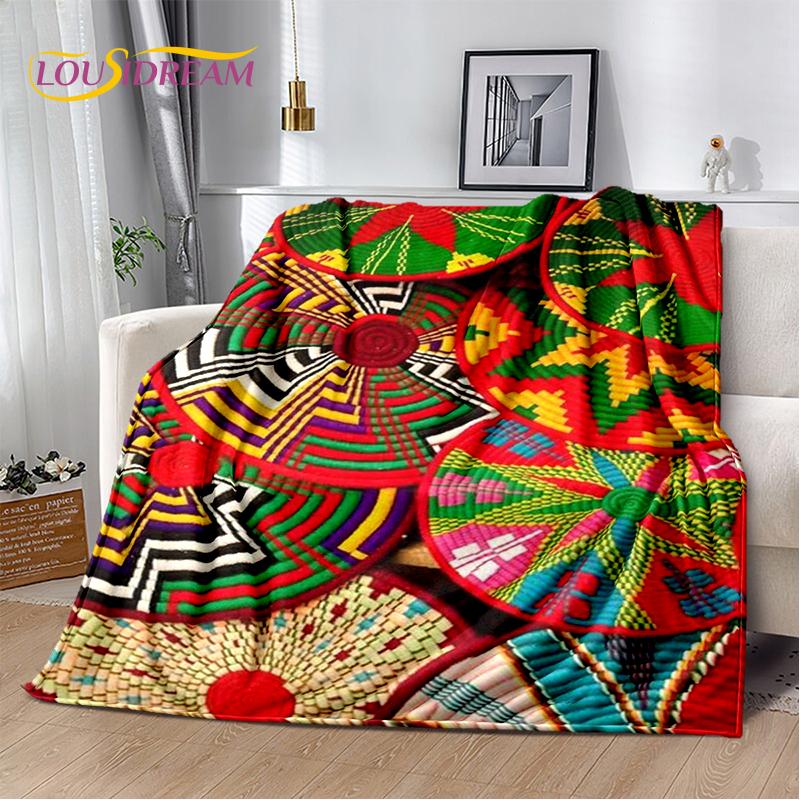 Cestas de Arte Tejido de Flores Coloridas 3D Etiopía, Manta Suave de Felpa Mandala, Manta de Franela para Sala de Estar, Dormitorio, Cama, Sofá