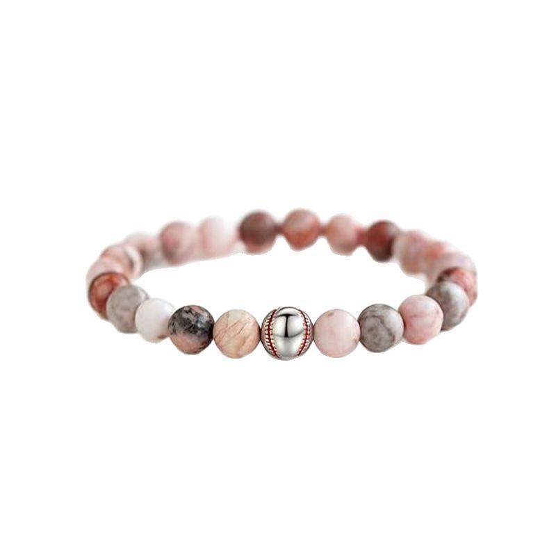 Pink Zebra Elastic Rope Baseball Bead Bracelet Games Gift Handmade Jewelry