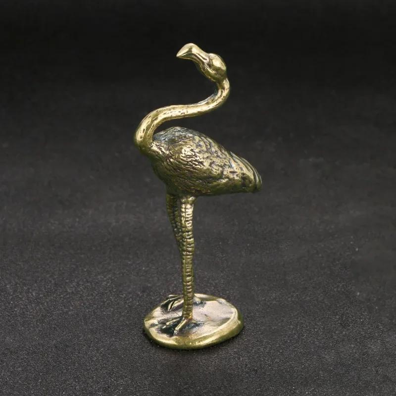 Statuietă Flamingo din Alamă Ornament pentru Birou Antichitate Figurine Animale din Cupru Pur Figurine Accesorii Decorațiuni Casă Colecție