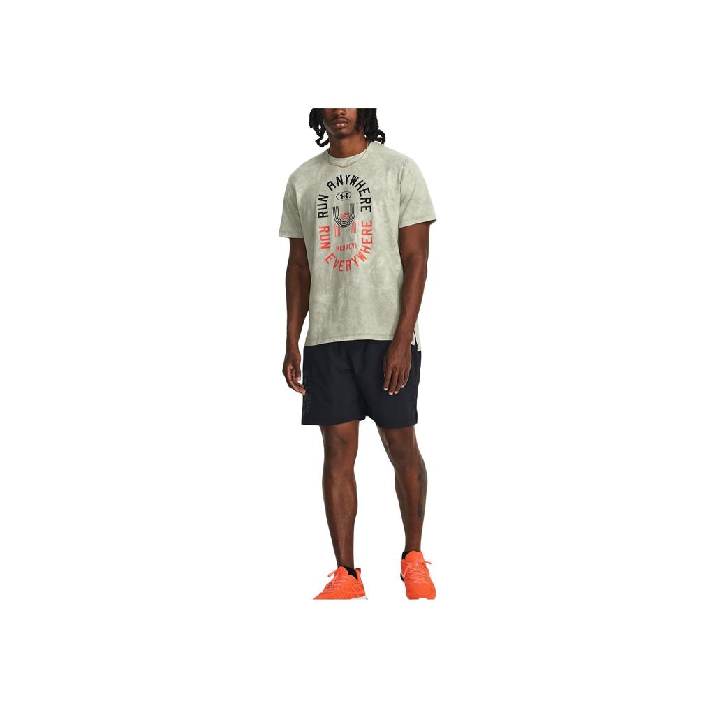Under Armour Letter Print Crew Neck Straight Short Sleeve T-Shirt Men Tops Green 1379295-504