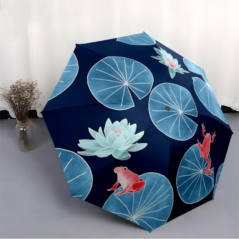 1pc Frog Lily Automatic Open/Close, Foldable Compact Umbrella with 8-Rib Shaft, Perfect Gift For Men And Women 088