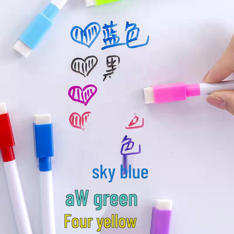 Set of 8 Colorful Erasable Whiteboard Markers with Magnetic Eraser, Water-Based, Small Size Ideal for Doodling