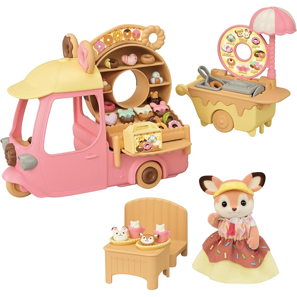 

Sylvanian Families EPOCH Donut Wagon Toy Set with Delivery Feature for Dollhouse Ages 3 and Up
