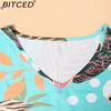 BITCED Spring/Summer Floral Print Drawstring V-Neck Short-Sleeve Vacation Casual Loose Dress