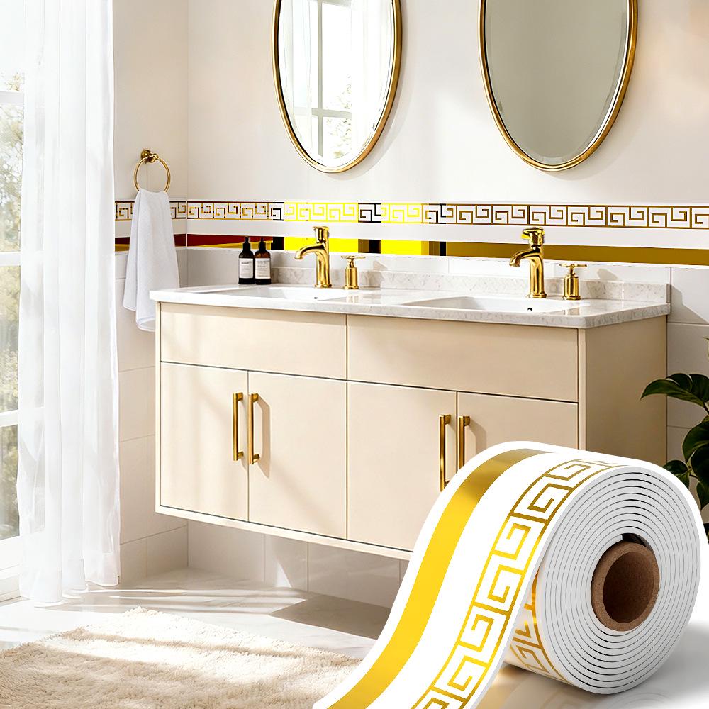 Thickened Waterproof PVC Self-Adhesive Tile-Look Baseboard Sticker