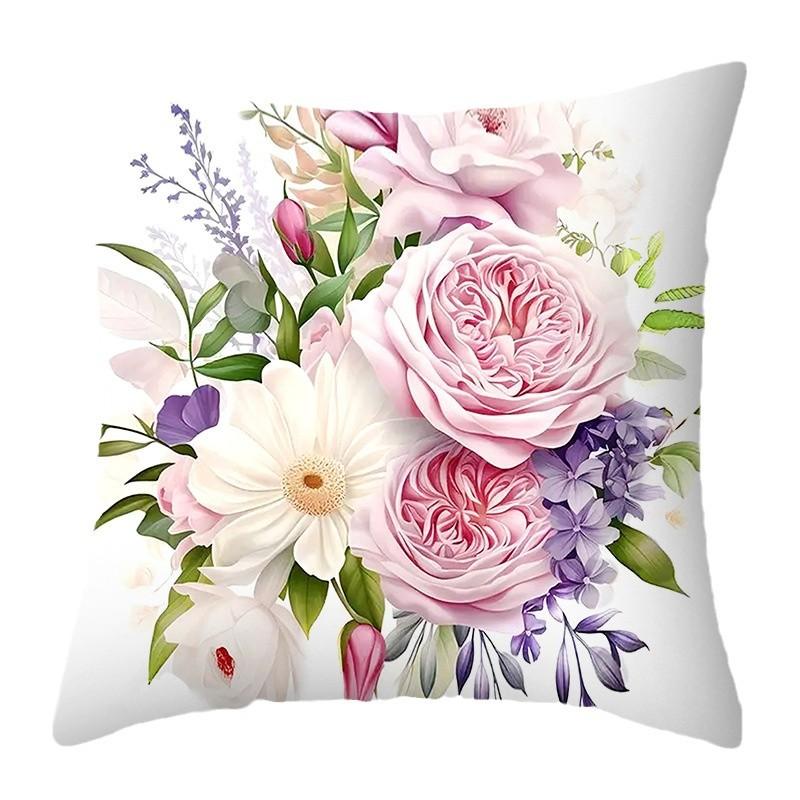 Light And Fresh Floral Pattern Series Throw Pillow Cover With Short Plush Print For Living Room Sofa Decoration Cushion Cover