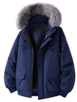 Petite 2025 Winter American Workwear Parka: Thick Hooded Down Cotton Jacket with Fur Collar