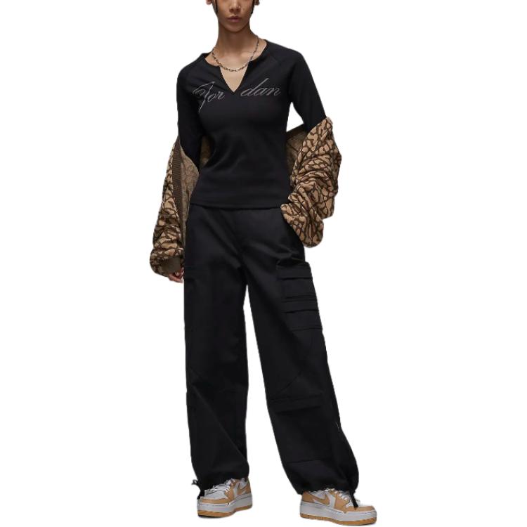 Jordan Letter Comfortable Casual Slim Fit Long Sleeve T-Shirt Women Tops Black FV7189010