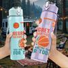 1PC Regret To Miss Basketball Letter 750ml Color Plastic Sports Water Bottle Leakproof Flip Straw Lid Suitable for Sports Office Home Use