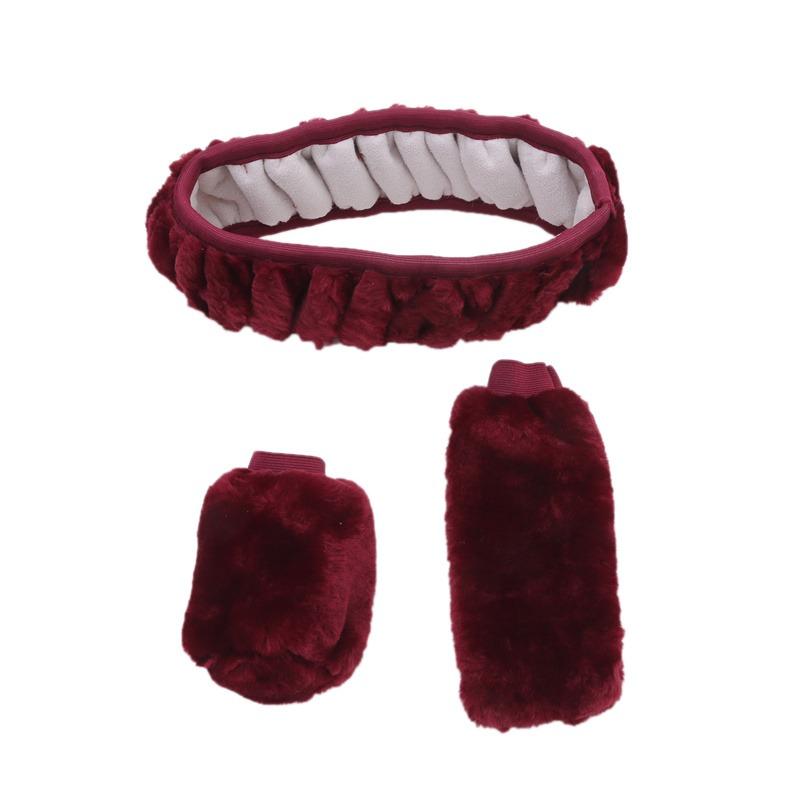 3Pcs/Set Universal Plush Car Steering Wheel Covers Winter Faux Fur Hand Brake & Gear Cover Set Car Interior Accessories 38cm
