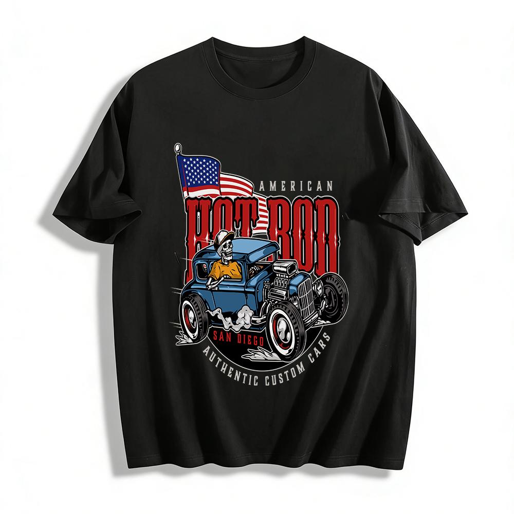 

American Hot Rod Skull Print Tee San Diego Custom Car Culture Top Pure cotton T-shirt 6XL