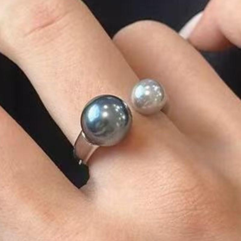 PANJBJ 925 Sterling Copper Grey Pearl Ring for Women Asymmetric Classics Sweet Romantic Simple Zircon Gift Dropshipping
