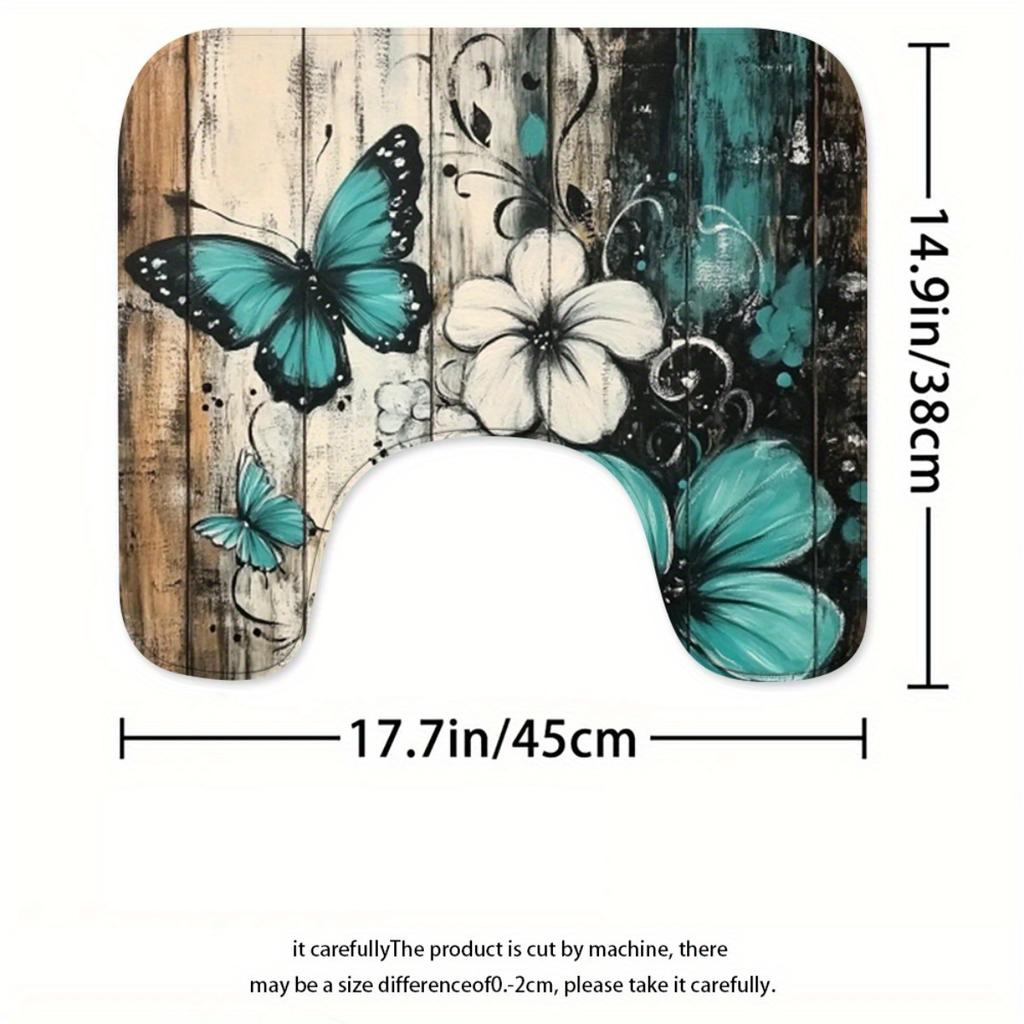 1/4Pcs Bathroom Shower Curtain Set Teal Butterfly  Print Bathroom Curtain With 12 Hooks Non Slip Rugs Toilet Cover Mat Bathroom Partition