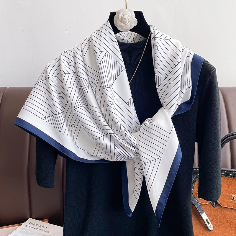 Luxury Brand Square Scarf Design Shawl Wrap 90cm Print Twill Silk Women Hijab Female Foulard Headband Bandana