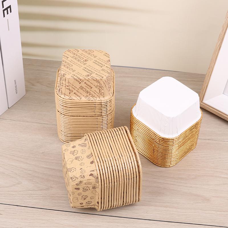 50Pcs Square Cupcake Paper High Temperature Resistant Oil-proof Chiffon Roll Cake Cup Baking Muffin Case Mold Holder