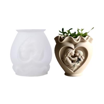 Heart Shaped Mother Daughter Silicone Planter Mould Crafting Tool For Casting Concrete Art And Home Decoration