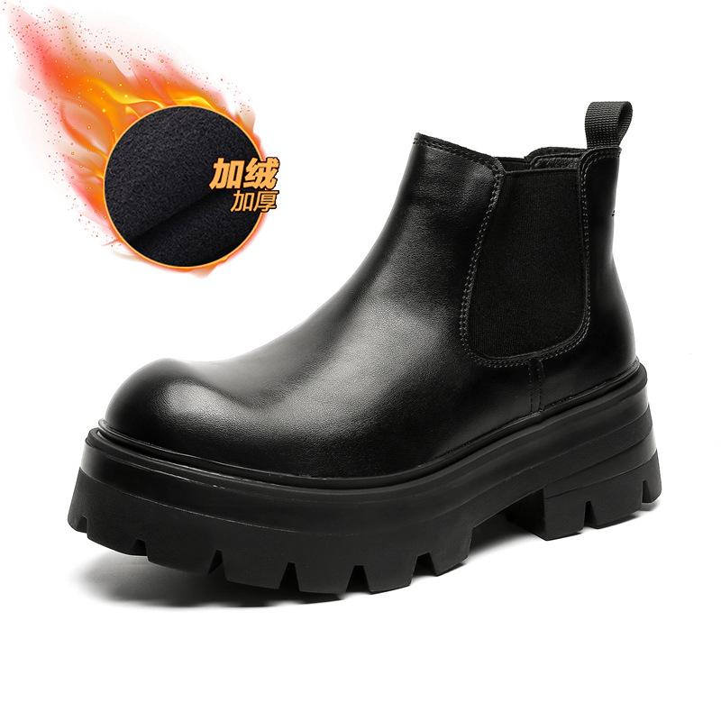 

Martin Boots Men s Winter British Chelsea Boots Fleece High Top Leather Boots Trendy Versatile Boots Men s 7367-J 44