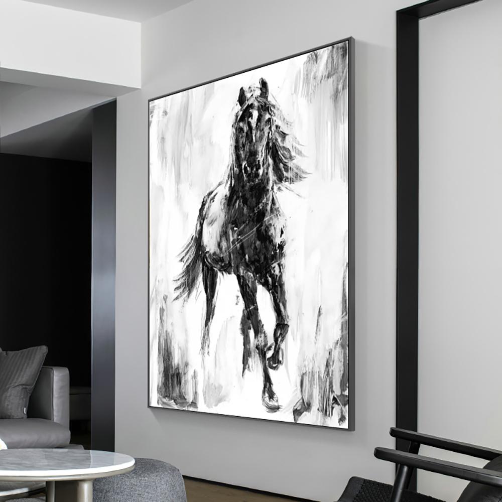 Svart och vit häst Djur Canvas affisch Modern Minimalistisk Stil Dekoration Målning Vardagsrum Väggkonst Väggmålning för heminredning