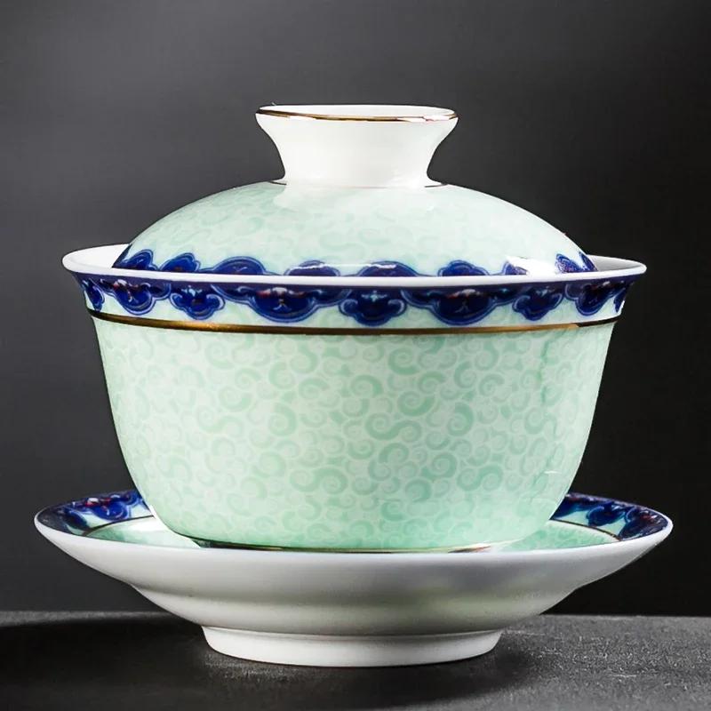Jingdezhen Blue and White Porcelain Tea Tureen Bowl Handmade Ceramic Teacup Travel Portable Gaiwan Home Tea Set Drinkware 160ml 10X8.5CM  160ML