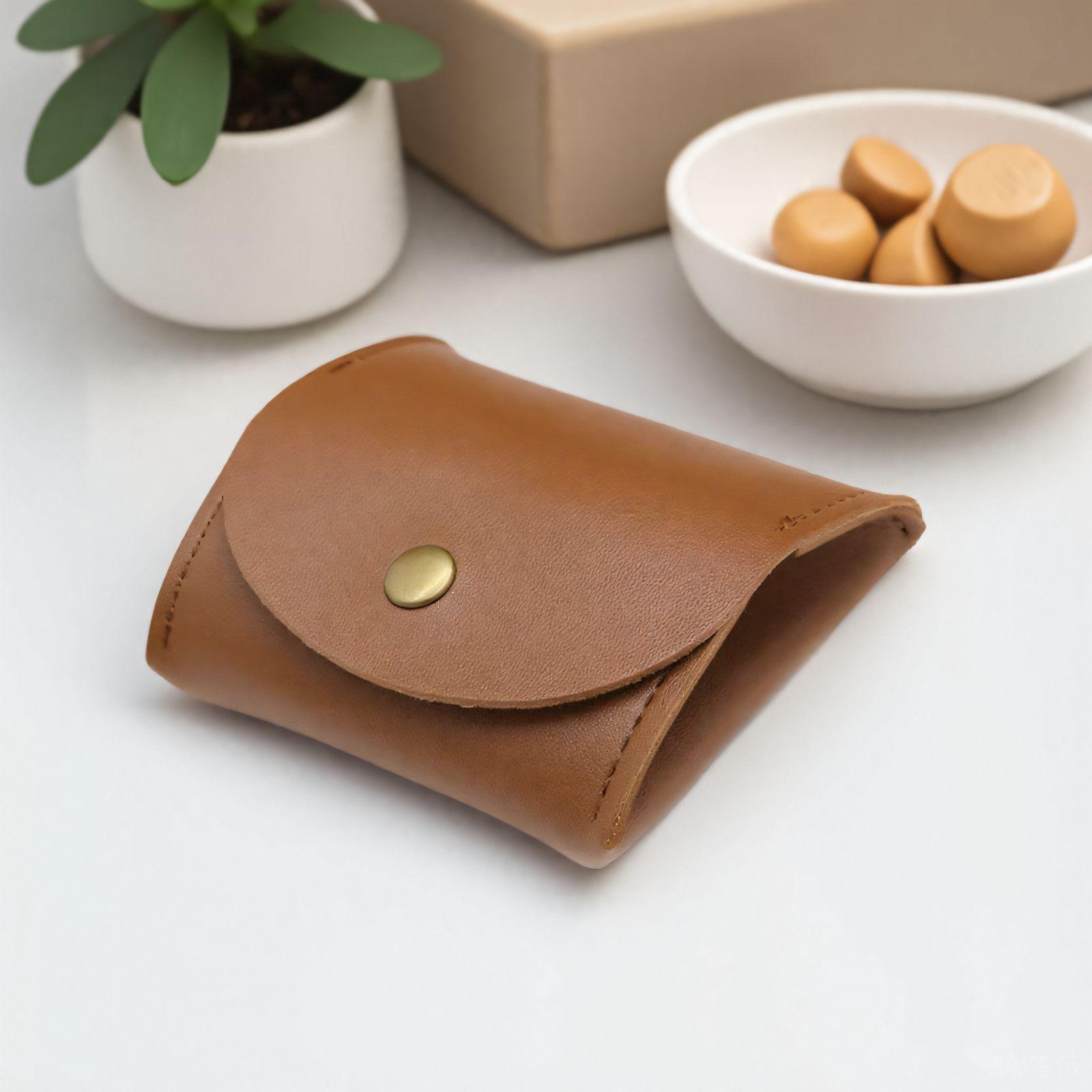 

Японский кожаный кошелек для монет и чехол для наушников - Мини-стиль кросс-боди 8x8 cm, 24.1 g светло-коричневого