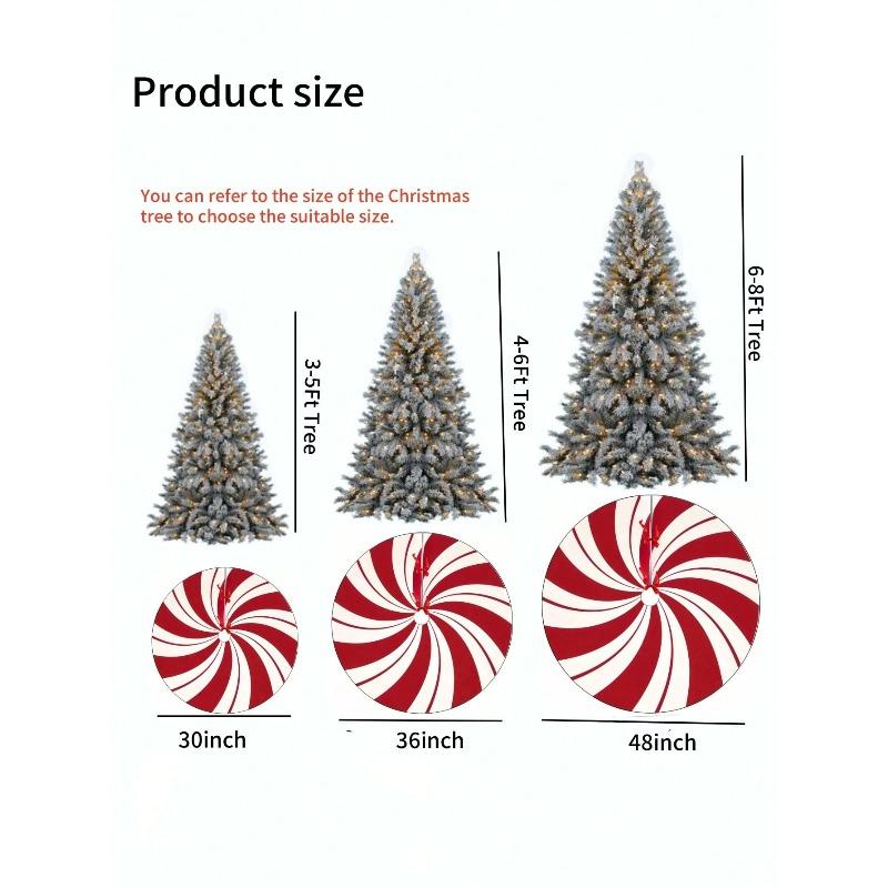 Red Swirl Christmas Tree Skirt, Candy Cane Red White Christmas Tree Skirt, Snowman Xmas Mat, Holiday Party Home Ornaments, for Christmas Decor