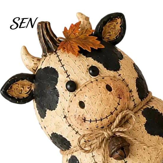 Decorative Animal Statues for Shelves Rustic Farmhouse Felt Ornaments, Cute Cow/Pumpkin/Rooster Figurines, Handmade Animals Vintage Country