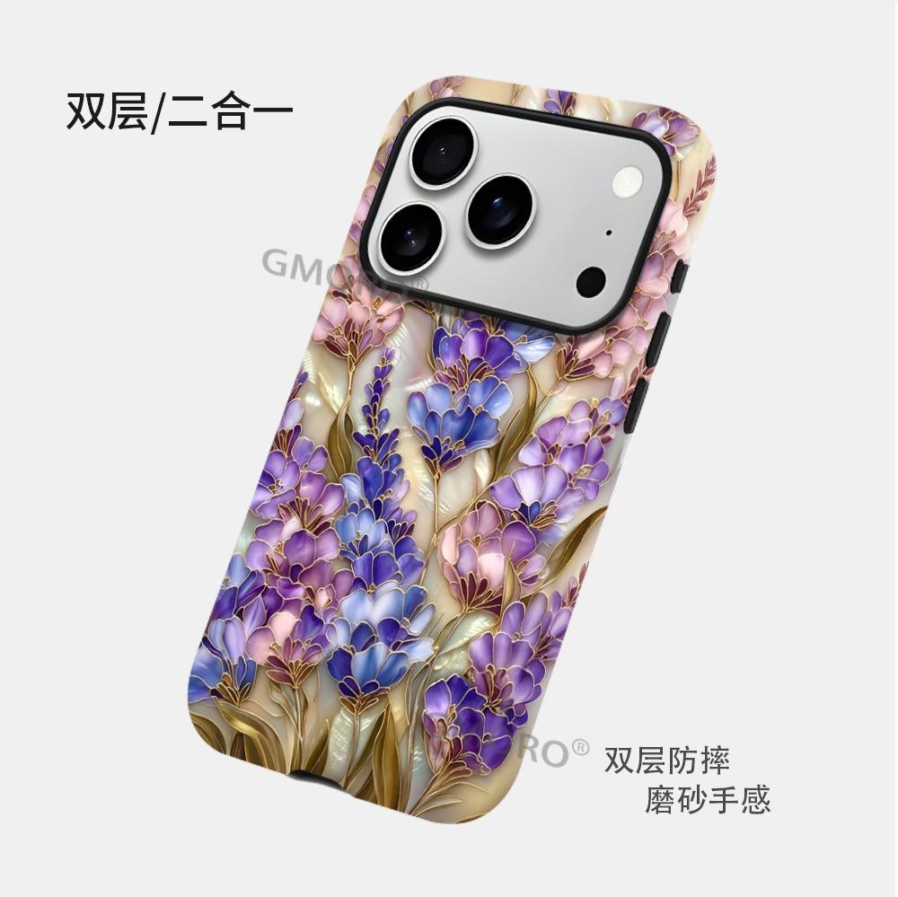 Light luxury premium gilt lavender oil painting mobile phone case iPhone13pm magnetic film case Apple 17promax