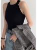 Damen Schwarzes Ärmelloses Strick Halter Tanktop für den Sommer