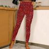 Pantaloni creion pentru femei cu talie înaltă, cu sclipici, pantaloni lungi, țesătură elastică, pantaloni strălucitori, jambiere cu paiete