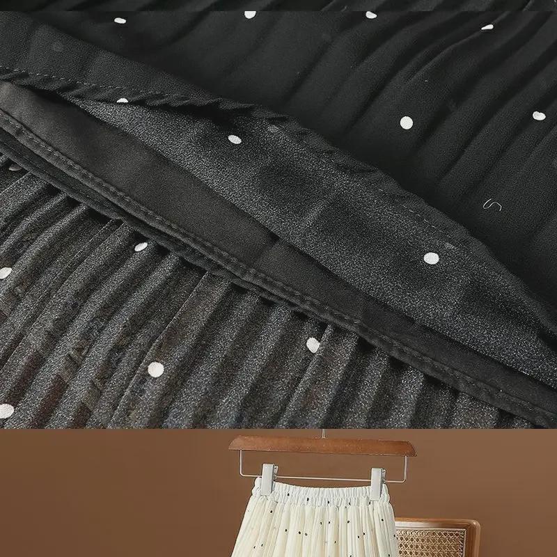 2025 Spring/Summer Women's High Waist Polka Dot Pleated A-Line Chiffon Midi Skirt