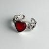 925 Sterling Silver Rings For Women Geometric Fine Jewelry Finger Adjustable Red Heart Stone Ring For Party Birthday Gift