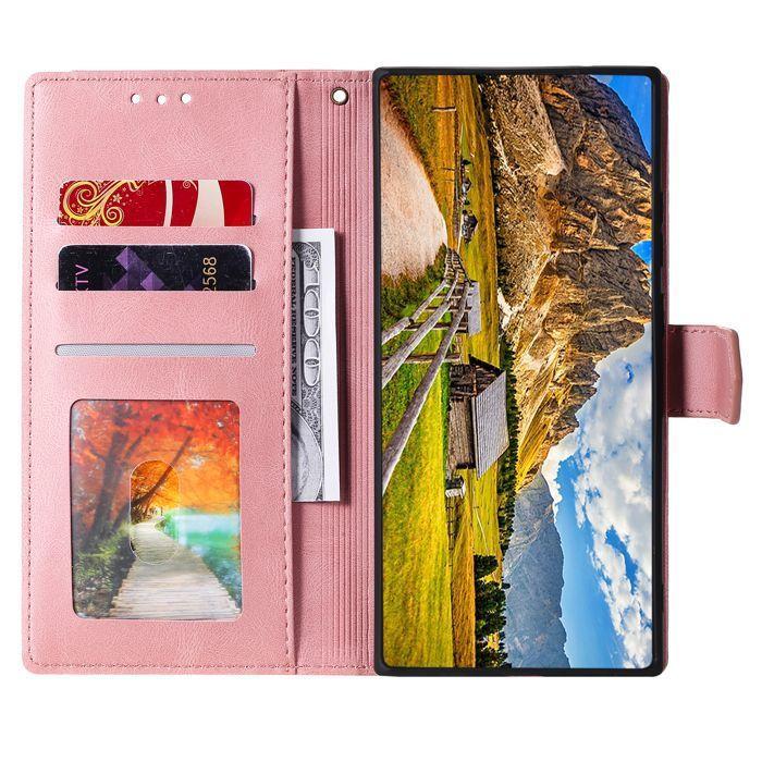 Étui portefeuille pour Samsung Galaxy A17 (4G &amp; 5G) - Coque rabat - Cuir synthétique - 3 fentes cartes - Support intégré - Rose