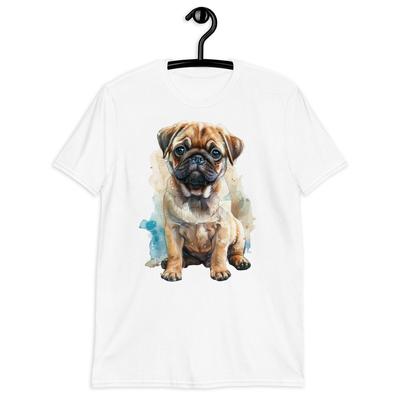 Cute Pug Dog Graphic Print Short-Sleeve Unisex T-Shirt | Various Sizes and Colors