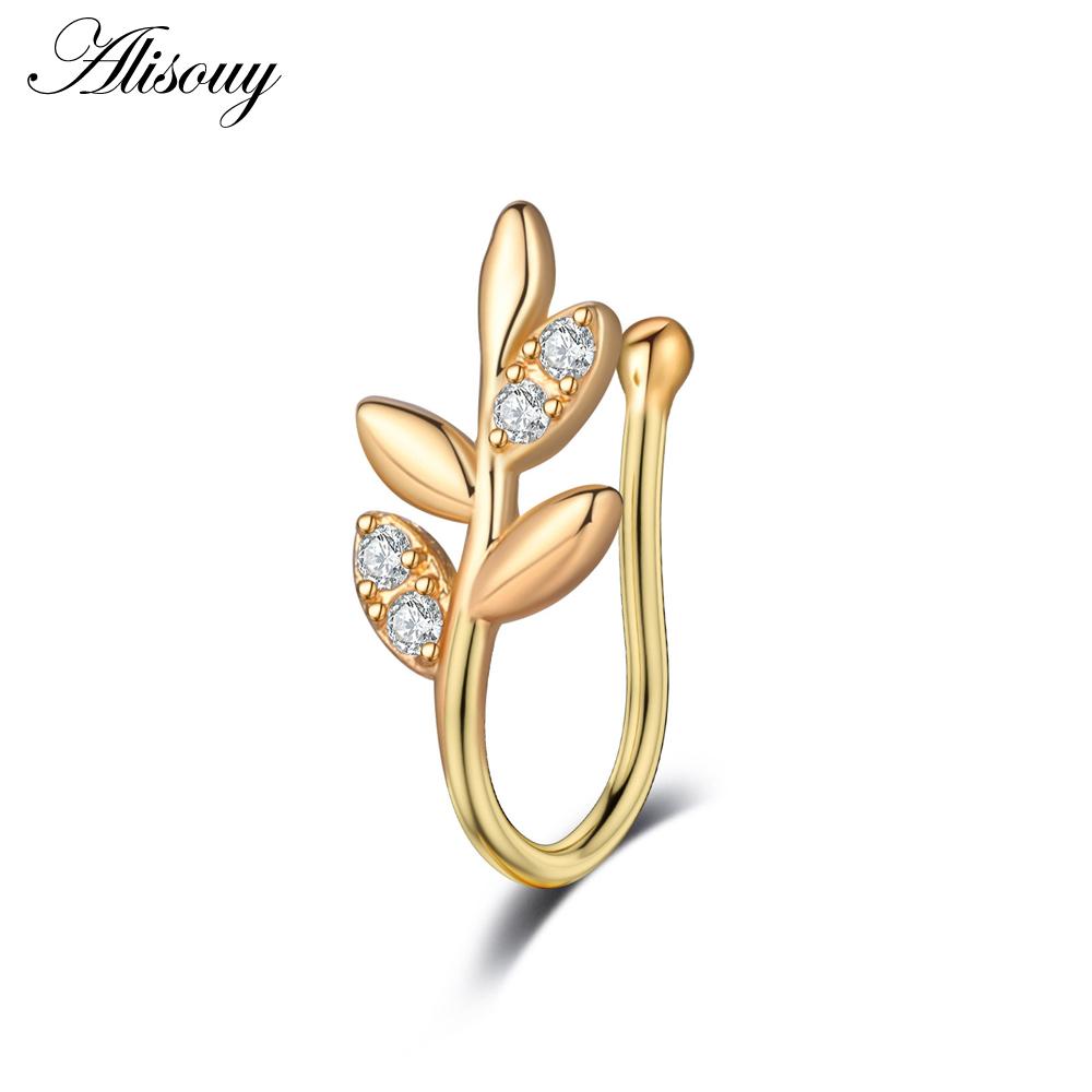 Alisouy 1pc Zirconia Fake Piercing Clip Nose Ring Body Jewelry for Women Ear Cuffs Heart Cross Star Leaf Flowers Clip Nose Rings