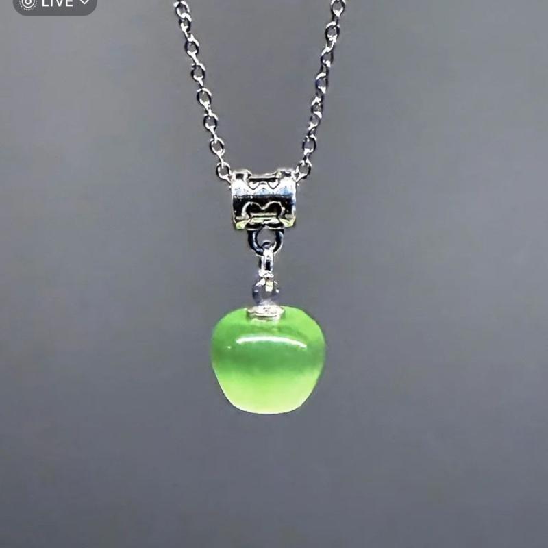 Red Big Apple Shape Pendant Necklace Simple Transparent Glass Puffy Love Apple Beaded Crystalchain Necklace