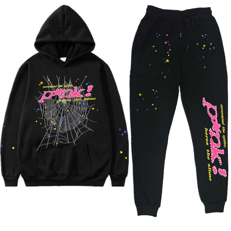 European and American Trendy Hip-hop Singer Letter Sp5der Printed Couple Sweater Men's and Women's Hoodies Sweatshirt Set