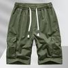 Men Cargo Shorts Solid Color Loose Elastic Waist Drawstring Multi Pockets Daily