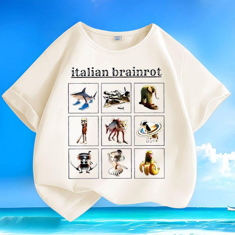 Kinder Freizeit Tungtungtungsahur Holzstabfigur Shan Hai Jing Spitze, Sommer Locker Oberteil für Jungen und Mädchen