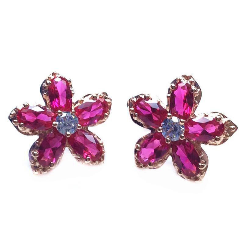585 Purple Gold Plated 14K Rose Gold Inlaid Flower Ruby Earrings for Women Classic Glamour Luxury Engagement Dinner Jewelry