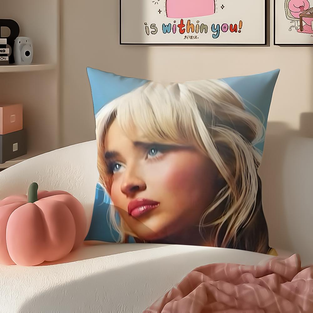 Modern Pop Beautiful Singer SSabrina Carpenter Cushion Cover Pillowcase Short Plush Invisible Zipper Room Sofa Cushion Cover