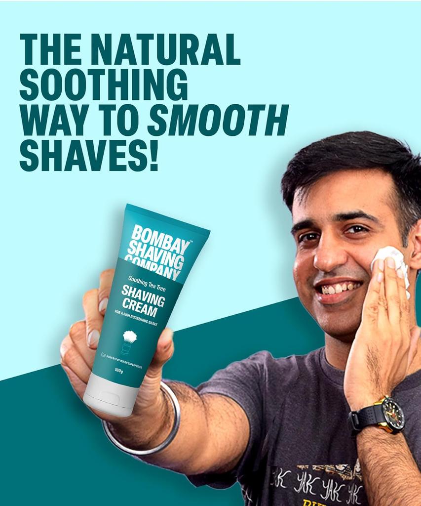 Bombay Shaving Company Shaving Cream with Tea Tree Oil, Aloe Vera and Menthol Extracts, 100 G