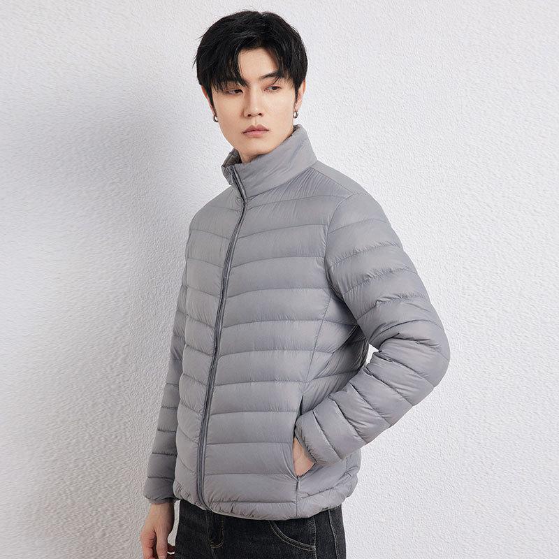 Męska lekka kurtka puchowa ze stójką, 90% puchu, styl koreański, plus size
