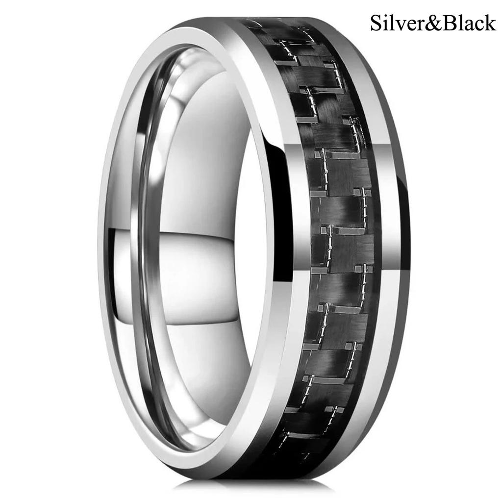 Mode 8mm Herren Edelstahlringe Eingelegte Schwarze Blaue Rote Kohlefaserringe Für Männer Hochzeit Verlobung Party Schmuck Geschenke